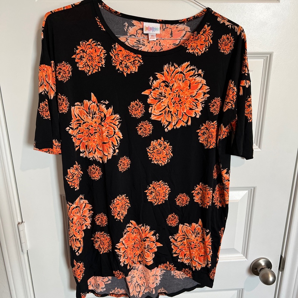 Lularoe Irma Floral Black and Orange Women's Top